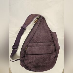 L.L. Bean Purple Suede Crossbody Sling Backpack Bag Adjustable Strap Travel